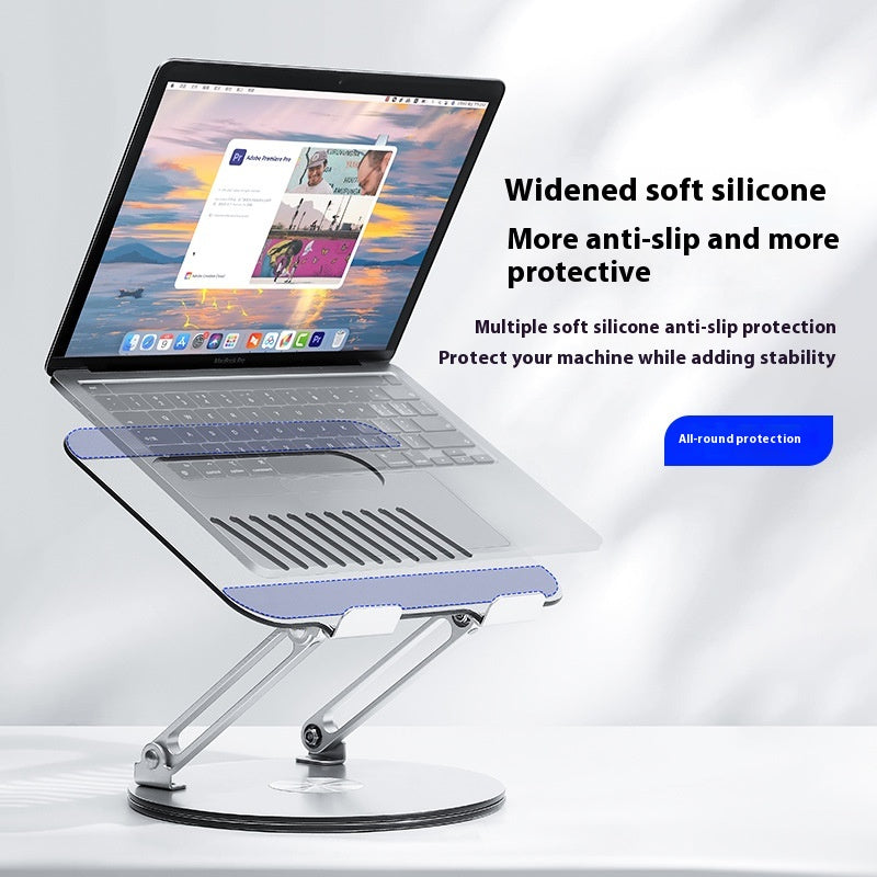 Ergora Rise Stand in silver holding a laptop