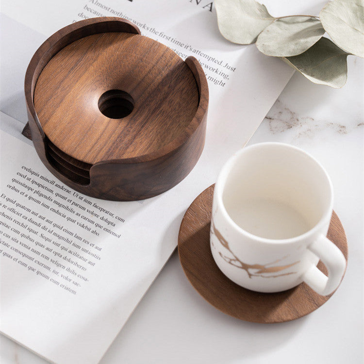 Ergora Rest solid walnut coaster set with holder