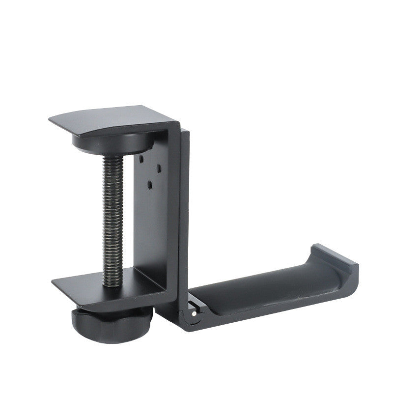 Ergora Wing fold-away headphone hook — matte black, mounted under a desk