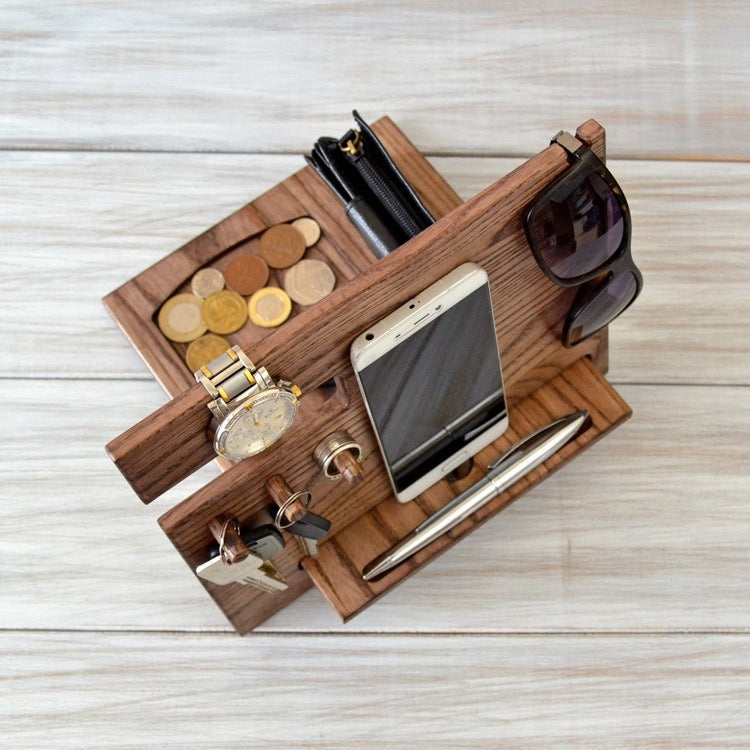 Ergora Landing solid-walnut docking valet with phone, watch and glasses