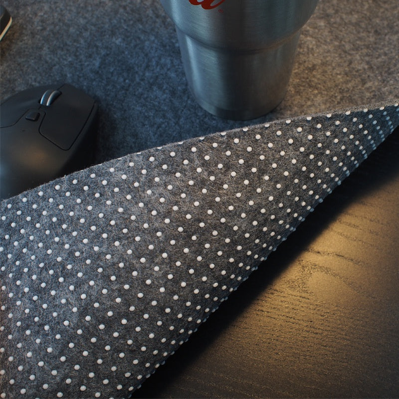 Ergora Felt Desk Pad in graphite on a desk
