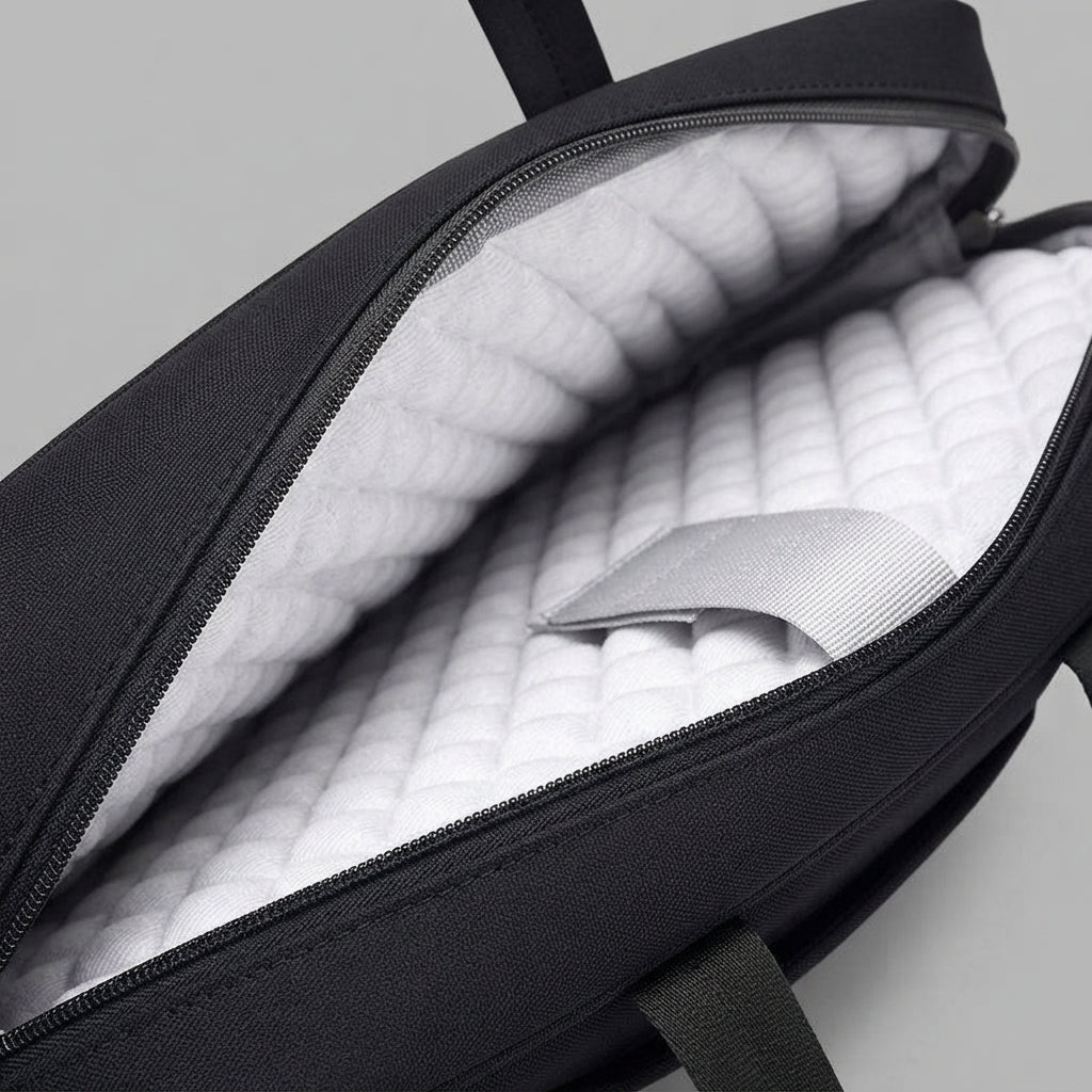 Padded quilted laptop compartment detail of the Ergora Commute Case