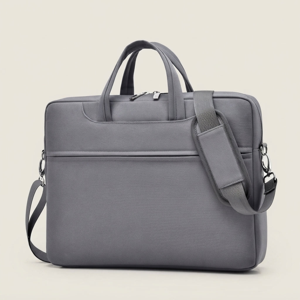 Ergora Commute Case laptop bag in Gray, front three-quarter view