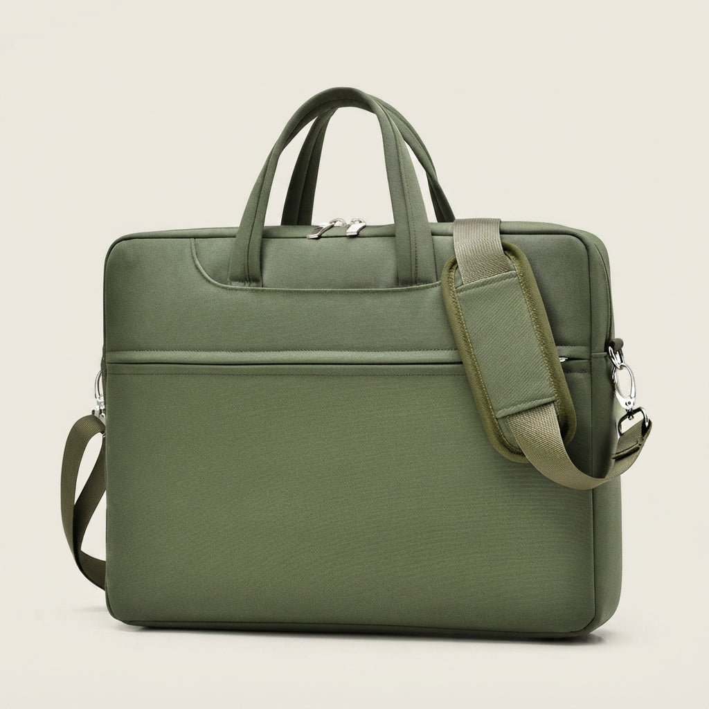 Ergora Commute Case laptop bag in Green, front three-quarter view