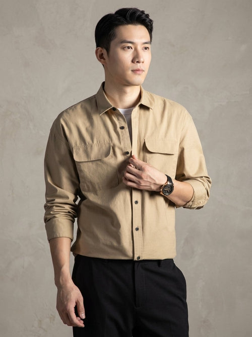 Ergora Atlas — Cotton Utility Overshirt - Khaki
