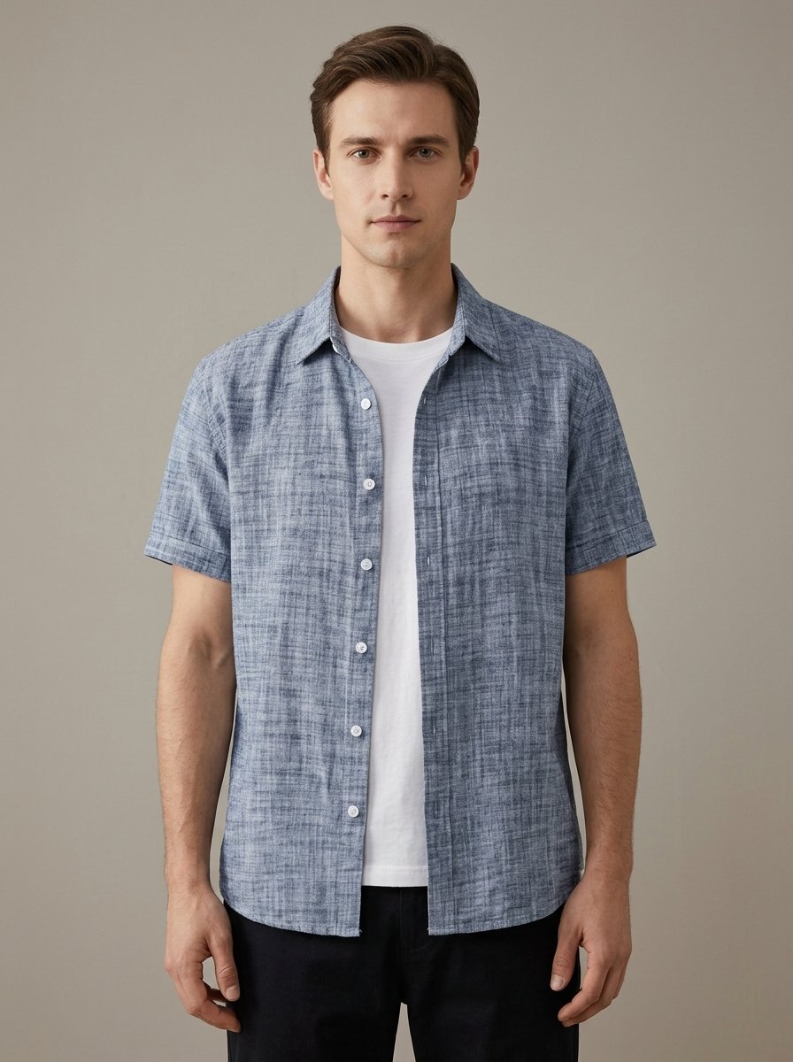 Ergora Breeze — Short-Sleeve Cotton Shirt - Gray Blue