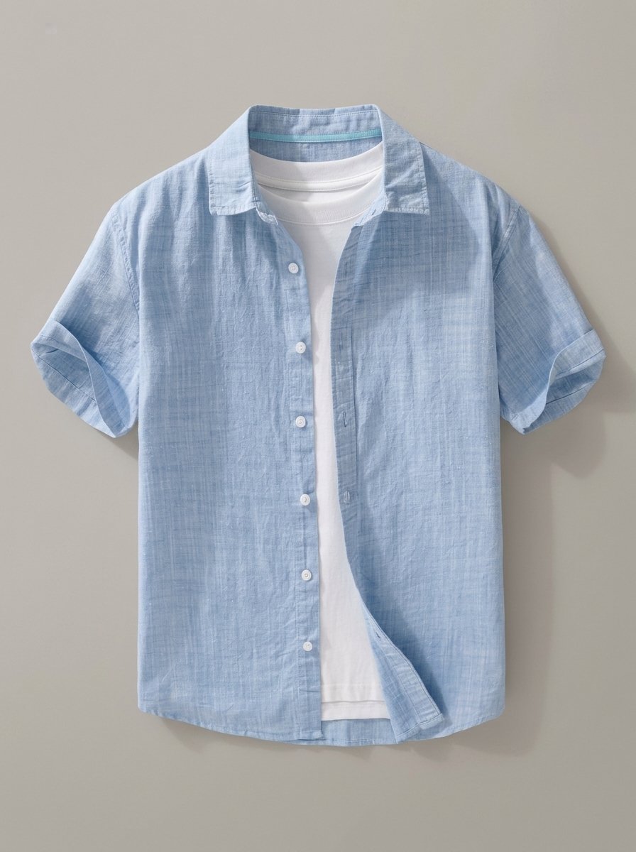 Ergora Breeze — Short-Sleeve Cotton Shirt - Light Blue