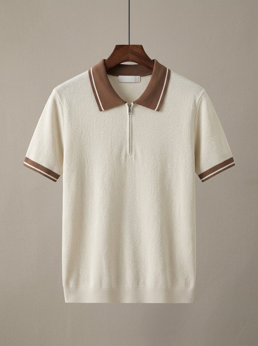Ergora Court — Knitted Zip Polo - Beige