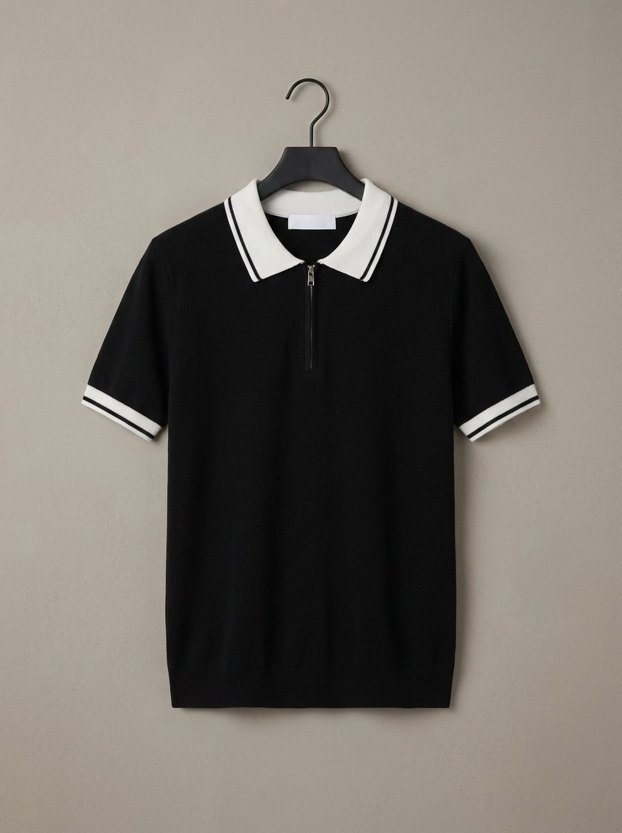 Ergora Court — Knitted Zip Polo - Black