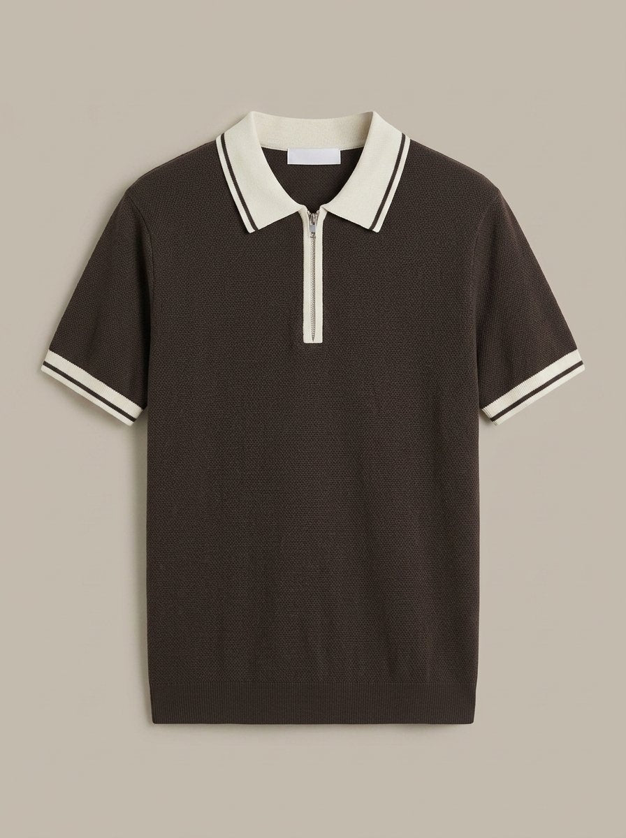 Ergora Court — Knitted Zip Polo - Brown