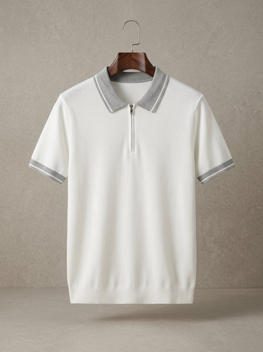 Ergora Court — Knitted Zip Polo - White