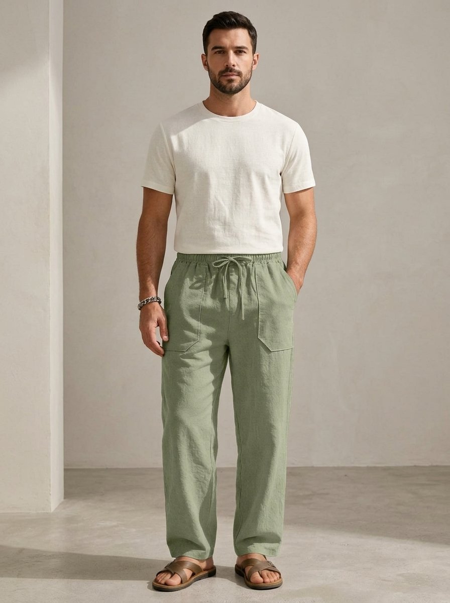 Ergora Drift — Relaxed Cotton-Linen Trousers - Army Green