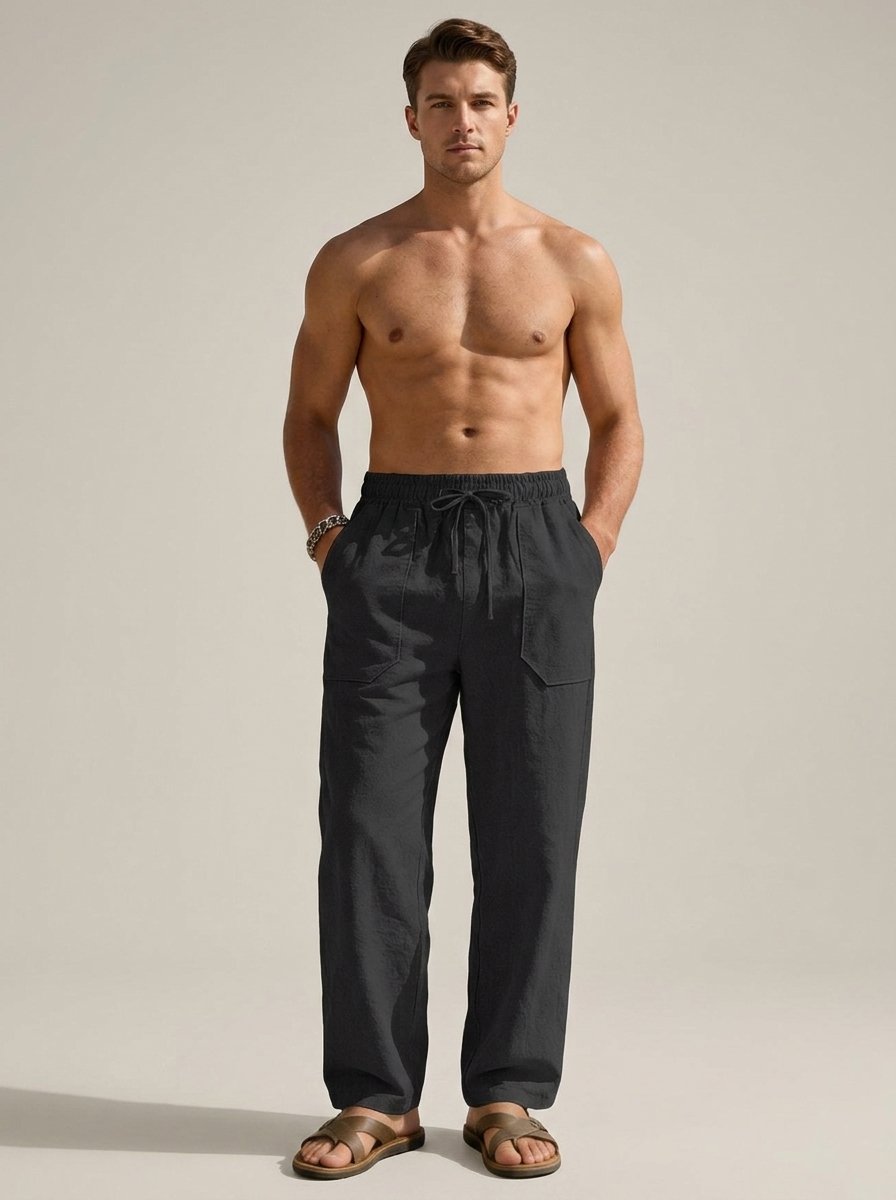 Ergora Drift — Relaxed Cotton-Linen Trousers - Black