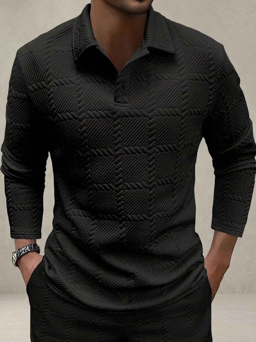 Ergora Ledger — Textured Long-Sleeve Polo - Black