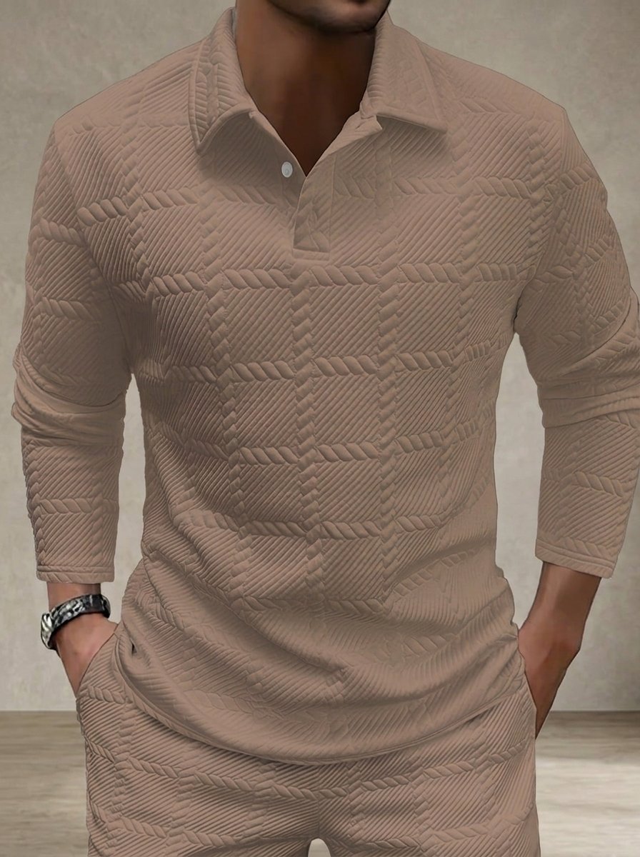 Ergora Ledger — Textured Long-Sleeve Polo - Khaki