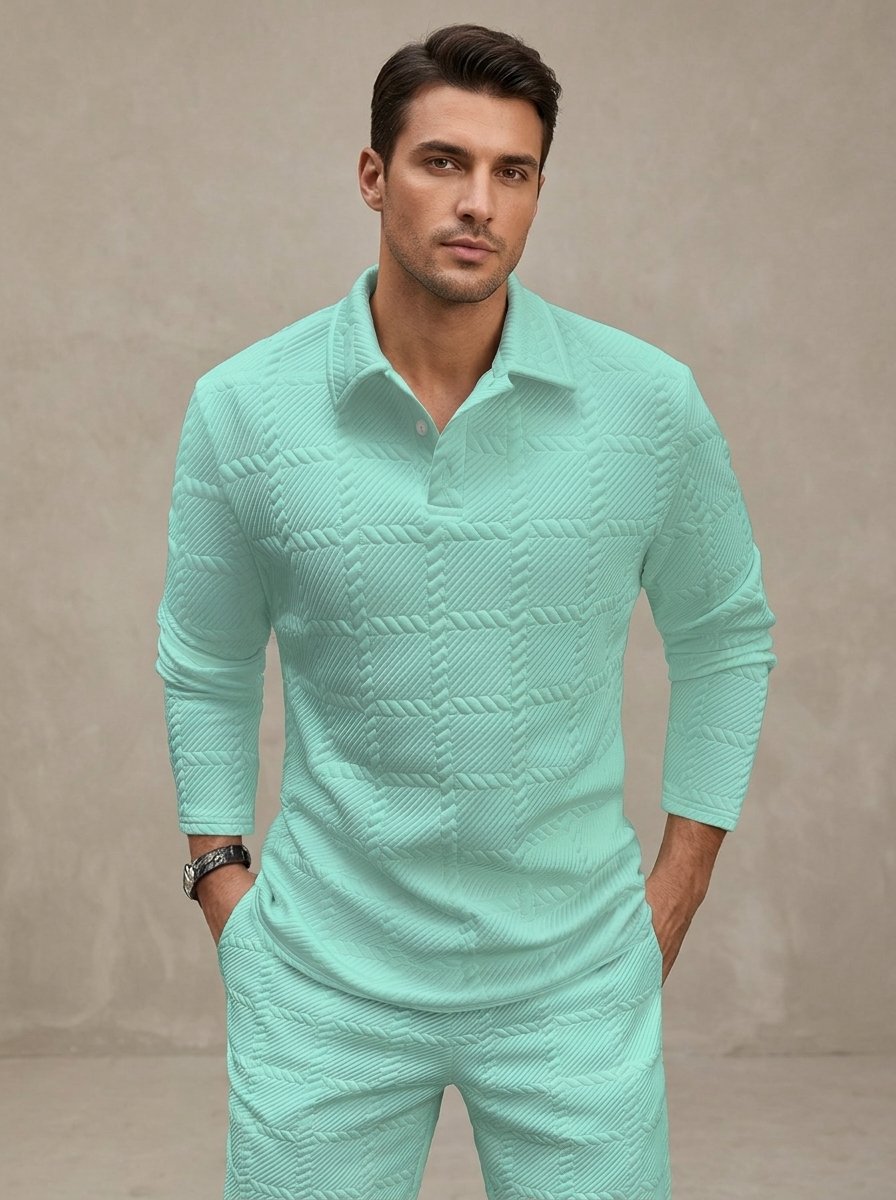 Ergora Ledger — Textured Long-Sleeve Polo - Light Green