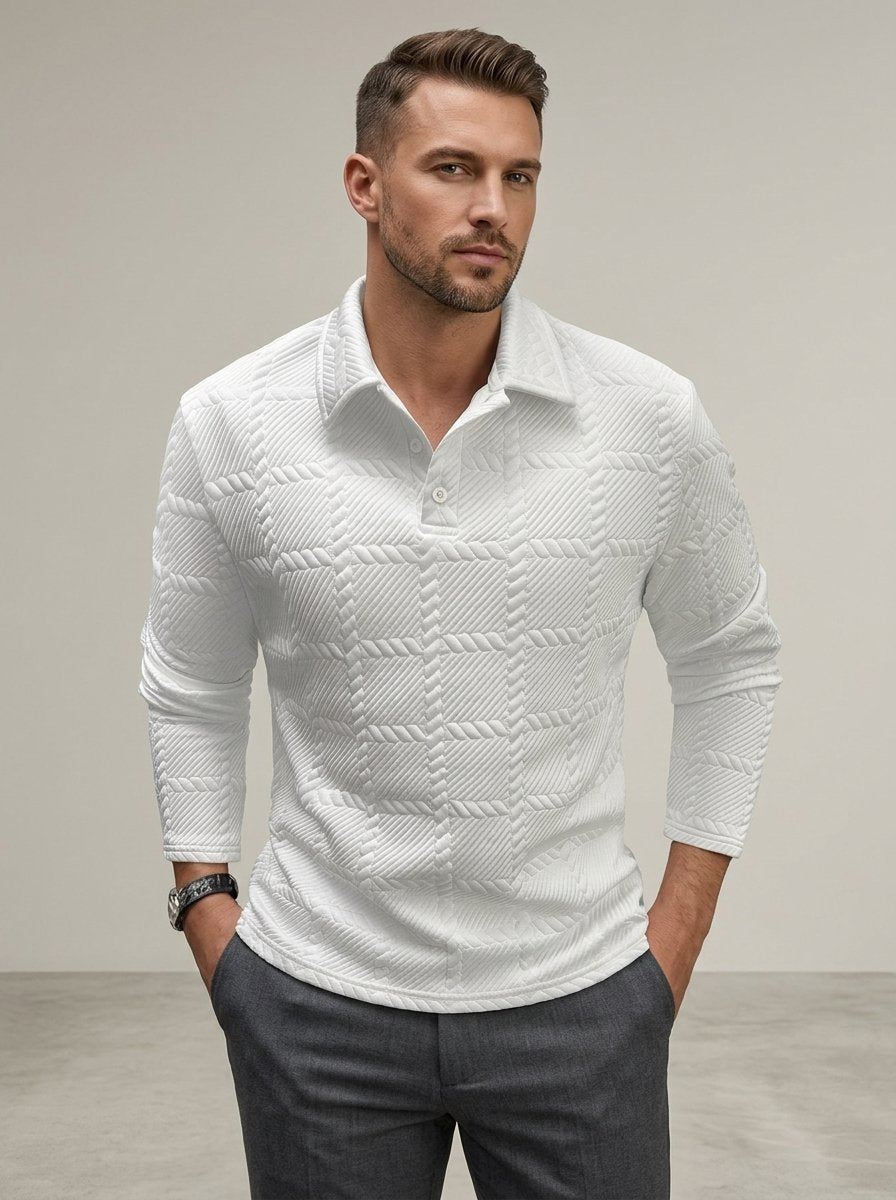Ergora Ledger — Textured Long-Sleeve Polo - White
