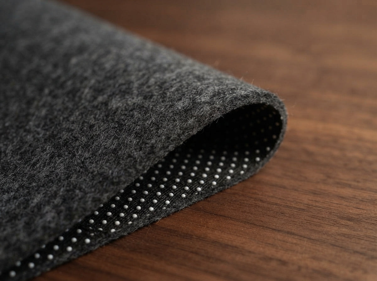 Close-up of the felt texture and non-slip underside of the Ergora Felt Desk Pad