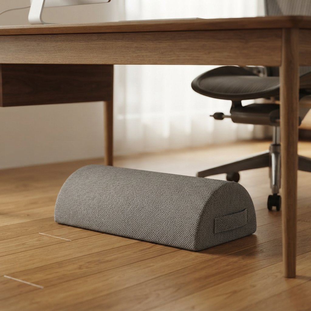 Ergora Repose memory-foam footrest in gray under a desk