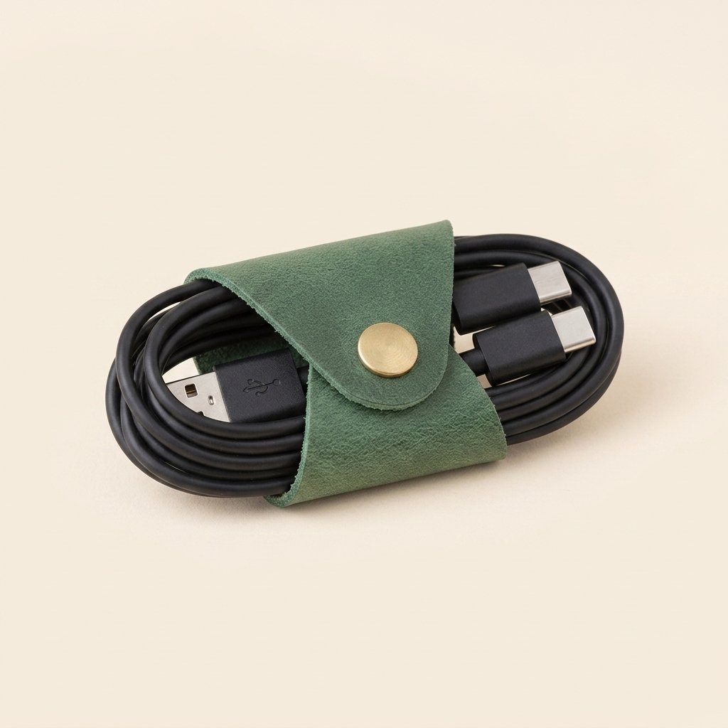 Ergora Coil leather cable organiser, green