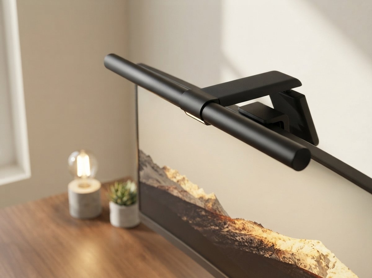 Close-up of the Ergora Halo lamp head and monitor clip