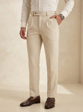 Ergora Vantage pleated tailored trousers in cream, worn on-model